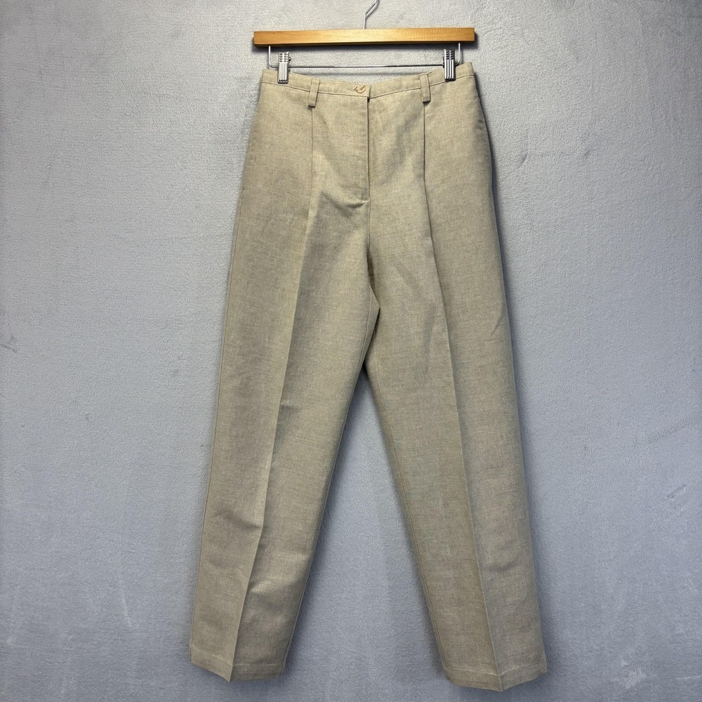 Vintage Liz Claiborne Pleated Linen Blend Dress Pants Womens Petite 8 8P Beige